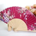 Elegant Japanese style burgundy floral folding fan with natural bamboo ribs for summer - No.10 Wine Red