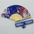Japanese style floral folding fan with cherry blossom pattern and hollow gift box set - Royal Blue Peony (IFANS) / Royal Blue Gift Box Set
