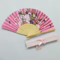 Elegant Japanese floral folding fan with pink hollow gift box for wedding favors. - Pink Cherry Blossom (IFANS) / Pink (Gift Box)