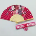 Elegant Japanese silk folding fan with floral print and pink hollowed gift box set - Rose Red Floral (IFANS) / Rose Red Gift Box Set