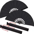 Professionelles Set aus zwei 33 cm schwarzen Kung-Fu-Fächern mit Schutztaschen - Kunststoff Kung Fu Fächer mit Tasche / Reines Schwarz