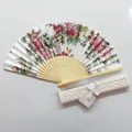 Close-up detail of Japanese folding fan with floral print and elegant hollow-out gift box - Mixed Floral (IFANS) / White Gift Box Set