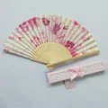 Elegant Japanese folding fan with pink cherry blossom pattern and ornate hollow gift box - Morning Glory (IFANS) / Pink (Gift Box)