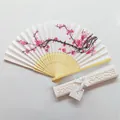 Exquisite Japanese cherry blossom folding fan with elegant white hollow gift box detail - Plum Blossom White Fan (IFANS) / White Gift Box Set