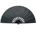 Großer 33cm traditioneller schwarzer Bambus-Kung-Fu-Fächer für Kampfsport und Auftritte - Bambus Rippe Schwarzer Kung Fu Fächer / Reines Schwarz