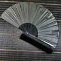 33cm pure black Kung Fu folding fan with black velvet carrying pouch for martial arts - Plastic Bone With Velvet Sleeve / 33cm Set / Black
