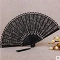 Abanico plegable vintage de encaje negro con borla de seda para elegantes trajes Qipao. - Costilla Negra Cara Negra (Borde Lacado) / Negro