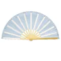 Detailed view of a light blue Tai Chi Kung Fu folding fan with natural wooden ribs - Natural Bone White Face