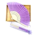 Elegant purple silk folding fan with bamboo ribs and matching organza gift bag for weddings - Light Purple