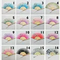 Grid of sixteen folding silk fans with floral patterns and bamboo bones - Multicolor / Open Width 38cm (Rib Length 21cm)