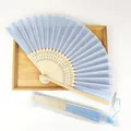 Traditional light blue Chinese silk folding fan with matching organza drawstring gift bag - No.5 Light Blue