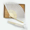 Elegant white silk folding fan with natural bamboo ribs and matching organza gift bag - No.7 Beige