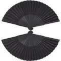 Pair of classic black Chinese folding fans with sturdy bamboo ribs, elegant handheld fan set - Black Rib Silk Fan / 2PCS / Solid Black