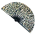 Großer 33 cm Bambus Kung Fu Fächer mit Leopardenmuster für Tanz und Kampfkunst - Schwarzer Bambus Leopard