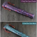 Traditional purple and teal silk fan pouches with drawstring and antique coin decor - Traditional Pattern Fan Pouch / Drawstring
