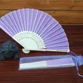 Elegant traditional purple silk folding fan with matching organza gift bag for weddings - With Organza Bag / Light Purple