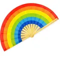 Vunter Regenbogen-Faltfächer mit natürlichen Bambusrippen für professionelle Tanzauftritte - Naturbambus Regenbogen
