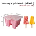 Pink 6-cavity silicone popsicle mold with transparent lid and precise size dimensions - 6 Cavity with Lid / Pink