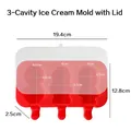 Red 3-cavity space-themed astronaut silicone popsicle mold with lid and size markers - Astronaut Alien / 3-Cavity With Lid / Red