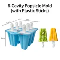 Blue 6-cavity silicone popsicle mold with reusable plastic sticks and dimension markers - 6-Cavity with Handle Style / Blue