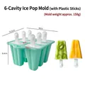 6-Cavity Green Silicone Popsicle Mold with White Plastic Sticks and Measurements - 6-Cavity with Handle Style / Green