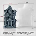 Halloween haunted house ghost silicone mold showing mold and finished product sizes - Ghost House J-5676