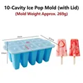 Blue 10-cavity silicone popsicle mold with lid for making homemade ice cream bars - 10-Cavity with Lid Style / Blue