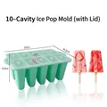 Green 10-cavity silicone popsicle mold with lid and detailed size measurements - 10-Cavity with Lid Style / Green