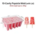 10-cavity pink silicone popsicle mold with lid and dimensions for DIY ice cream making - 10-Cavity with Lid Style / Pink