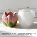 Lotus flower candle holder silicone mold with finished product and size details. - Lotus Shape (J-5555) / 8.5x8.5x7.6cm