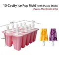 Professional 10-cavity pink silicone popsicle mold with white plastic sticks for DIY ice pops - 10-Cavity with Handle Style / Pink