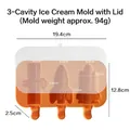 Space-themed 3-cavity silicone popsicle mold with rocket and spaceship shapes in orange - Rocket Satellite / 3-Cavity With Lid / Orange