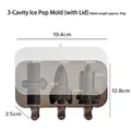 Space-themed brown silicone ice pop mold with 3 cavities and lid, dimensions shown - Rocket Satellite / 3-Cavity With Lid / Brown