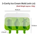 Green space-themed 3-cavity silicone popsicle mold with lid and detailed dimensions - Rainbow Shooting Star Balloon / 3-Cavity With Lid / Green