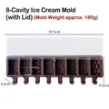 Professional brown 8-cavity silicone popsicle mold with lid and size specifications - 8-Cavity Geometric J-549 / Lid Included / Brown