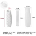 Detailed dimension map for white textured vase silicone mold for DIY plaster casting - Slanted Neck Ripple Style (J-538-1)