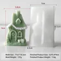 DIY Christmas snow house silicone candle mold showing finished product and dimensions - Snow House Mold (J-5746)