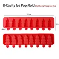Red 8-cavity Christmas tree silicone popsicle mold showing dimensions and weight details - Christmas Tree Shape (J-527) / 8 Cavity / Red