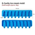 Blue 8-cavity Christmas tree silicone popsicle mold with dimensions and weight info - Christmas Tree Shape (J-527) / 8 Cavity / Blue