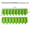 Green 8-cavity Christmas tree silicone popsicle mold with detailed dimensions shown - Christmas Tree Shape (J-527) / 8 Cavity / Green