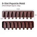 8-cavity Christmas tree silicone popsicle mold in brown with detailed dimensions - Christmas Tree Shape (J-527) / 8 Cavity / Brown