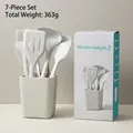 7-piece mini white silicone kitchen utensil set with storage bucket and packaging box - White Mini (Deluxe) / 7-Piece Color Boxed
