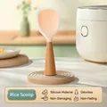Standing silicone rice spoon with ergonomic wooden handle and non-stick orange scoop - Standing Translucent Wood Handle / Orange