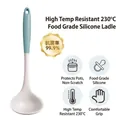 Heat-resistant food-grade silicone soup ladle with white head and stylish teal handle - Blue-White Soup Spoon / Thin