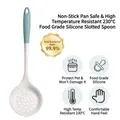 Food-grade white silicone slotted spoon with heat-resistant handle for non-stick pans - Blue-White Slotted Spoon / Thin