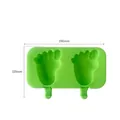 Green silicone ice cream mold with 2-cavity foot shapes and dimension markers. - Double Foot (J-117) / Mold With Lid / Random Color