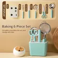 Juego completo de 6 utensilios de repostería en verde menta con batidor y soporte - Juego de Repostería de 6 Piezas / Azul