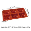 Red 6-cavity bear-shaped silicone baking mold for donuts and cakes, size 270x160x30mm - Bear Donut Style (J-254) / Red