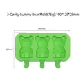 Green 3-cavity bear-shaped silicone popsicle mold with dimensions of 190x125x25mm - 3-Cavity Bear Shape (J-115) / Mold With Lid / White