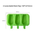 Green rabbit-shaped silicone popsicle mold with 3 cavities and precise dimensions for home - 3-Cavity Rabbit Shape (J-119) / Mold With Lid / White